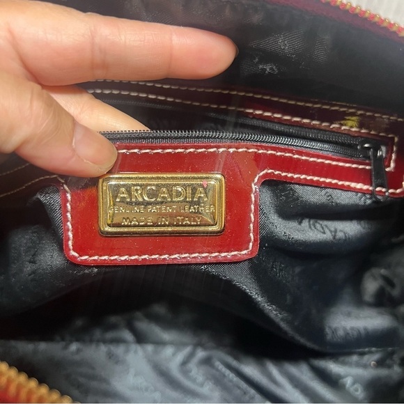 ARCADIA Monogram Crossbody & Top handle BARREL  Bag burgundy patent leather EUC - Picture 3 of 17